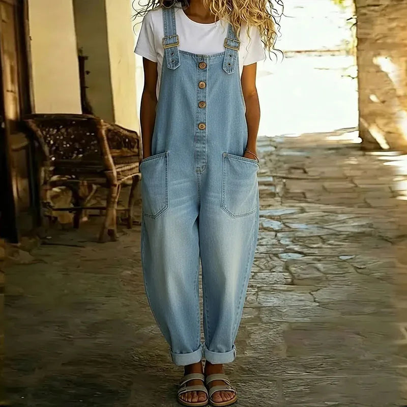 Mae | Vintage βαμβακερή denim ολόσωμη φόρμα με ρυθμιζόμενες τιράντες